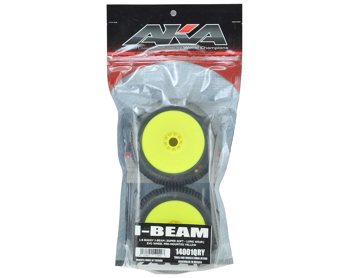 AKA I-Beam 1/8 Buggy Pre-Mounted Tires (2) (Yellow) (Super Soft - Long Wear) - Image 3
