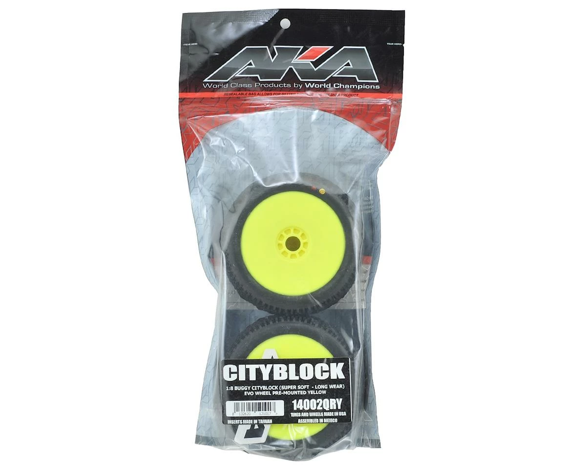 AKA Cityblock 1/8 Buggy Pre-Mounted Tires (2) (Yellow) (Super Soft - Long Wear) - Image 3