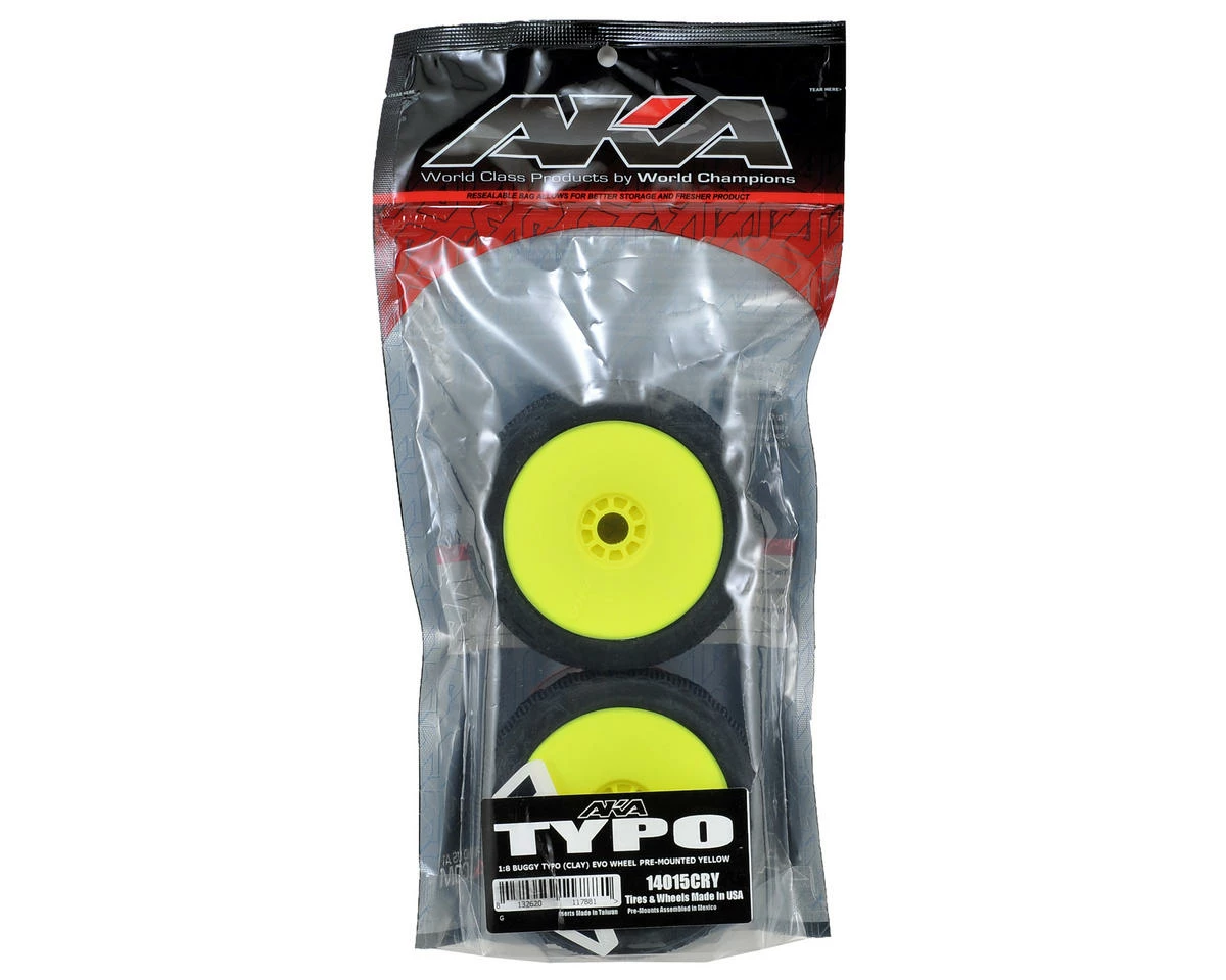AKA Typo 1/8 Buggy Pre-Mounted Tires (2) (Yellow) (Clay) - Image 3
