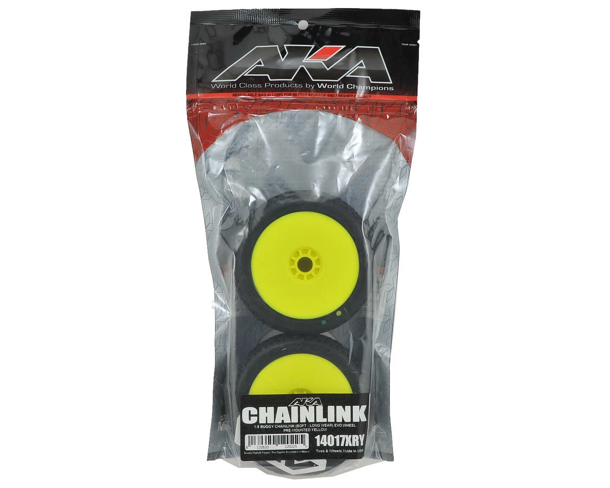 AKA Chain Link 1/8 Buggy Pre-Mounted Tires (2) (Yellow) (Soft - Long Wear) - Image 3