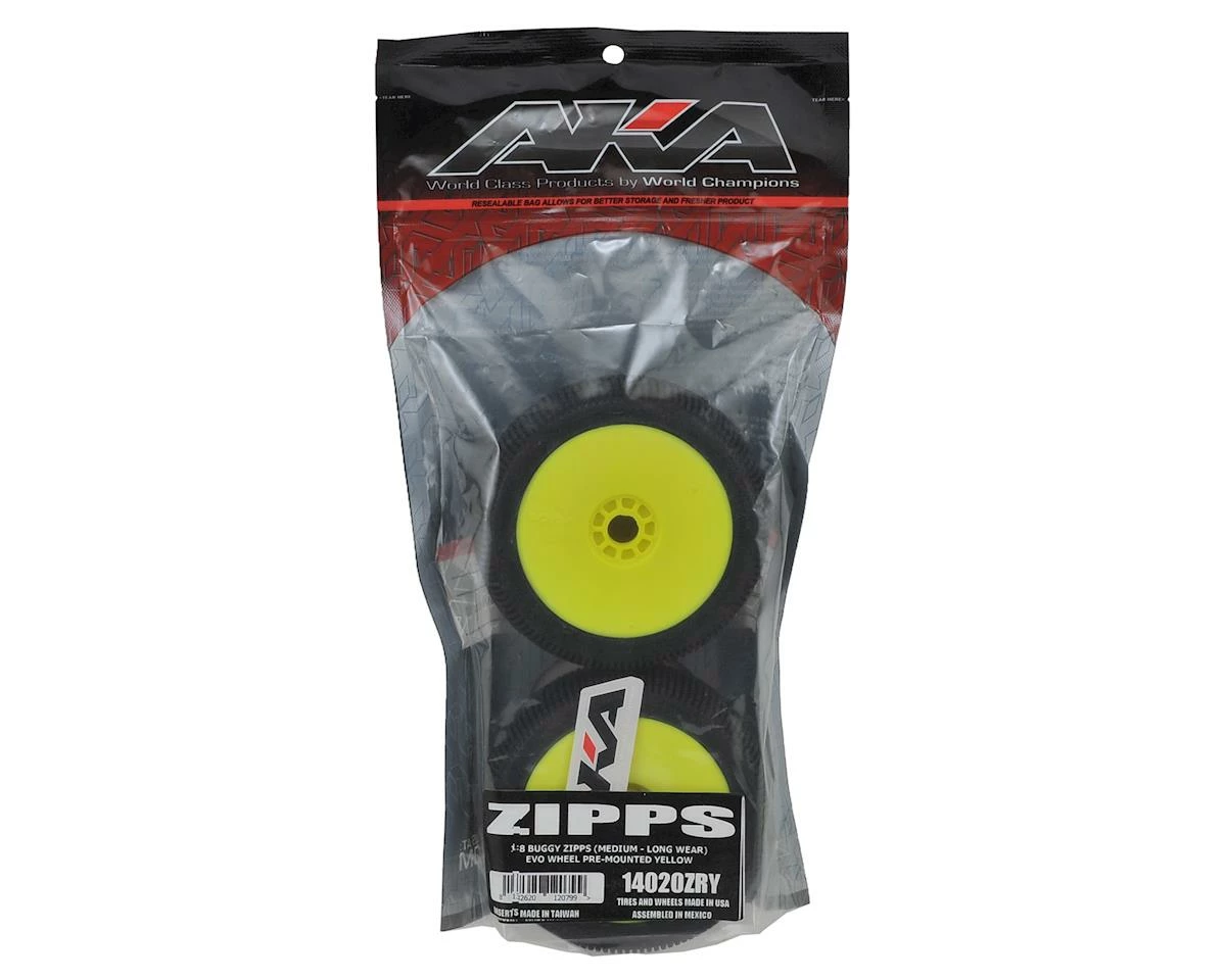 AKA EVO Zipps 1/8 Buggy Pre-Mounted Tires (2) (Yellow) (Medium - Long Wear) - Image 3