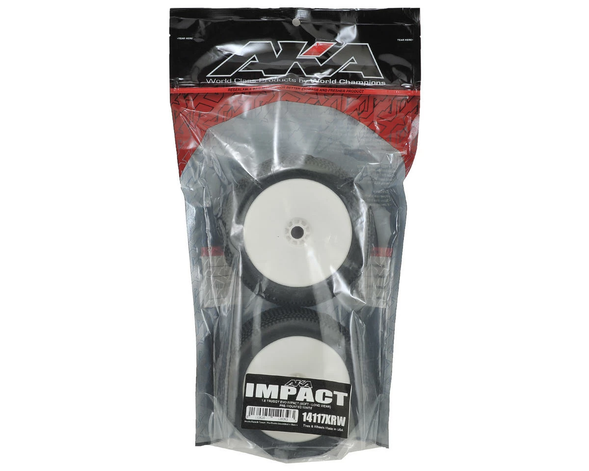 AKA EVO Impact 1/8 Truggy Pre-Mounted Tires (2) (White) (Soft - Long Wear) - Image 3