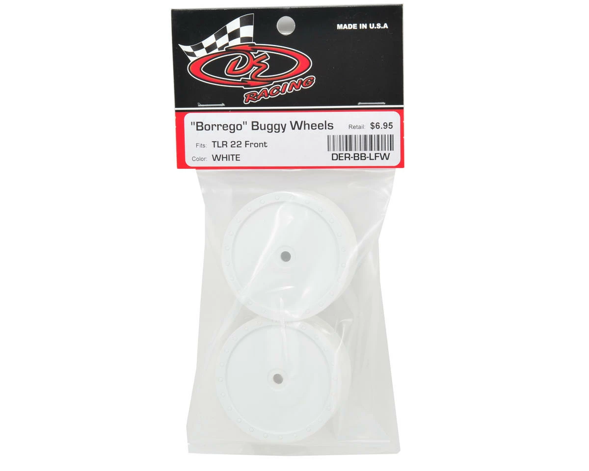 DE Racing 10mm Hex "Borrego" 2.2 1/10 Buggy Front Wheel (2) (TLR 22) (White) - Image 2