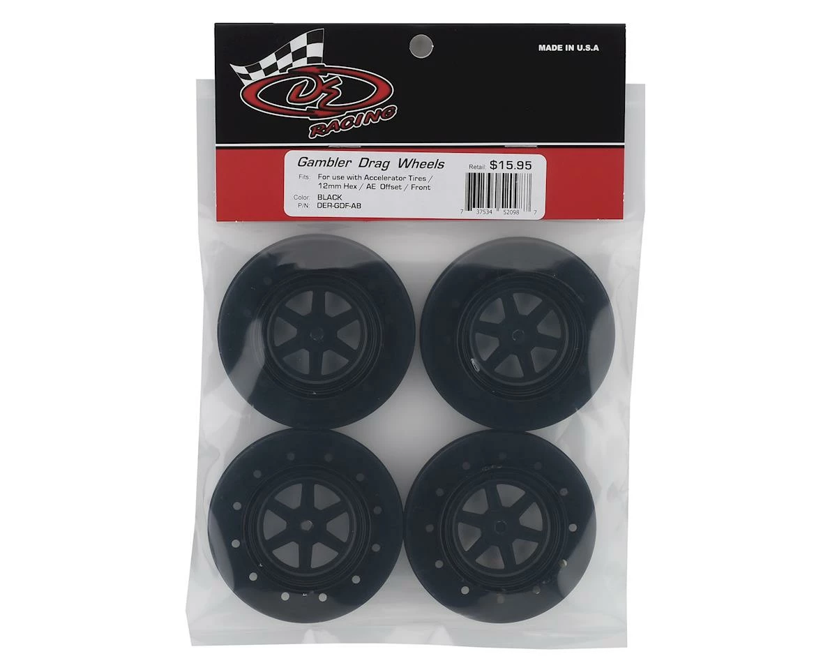 DE Racing Gambler Drag Racing Front Wheels (Black) W/12mm Hex - Image 2