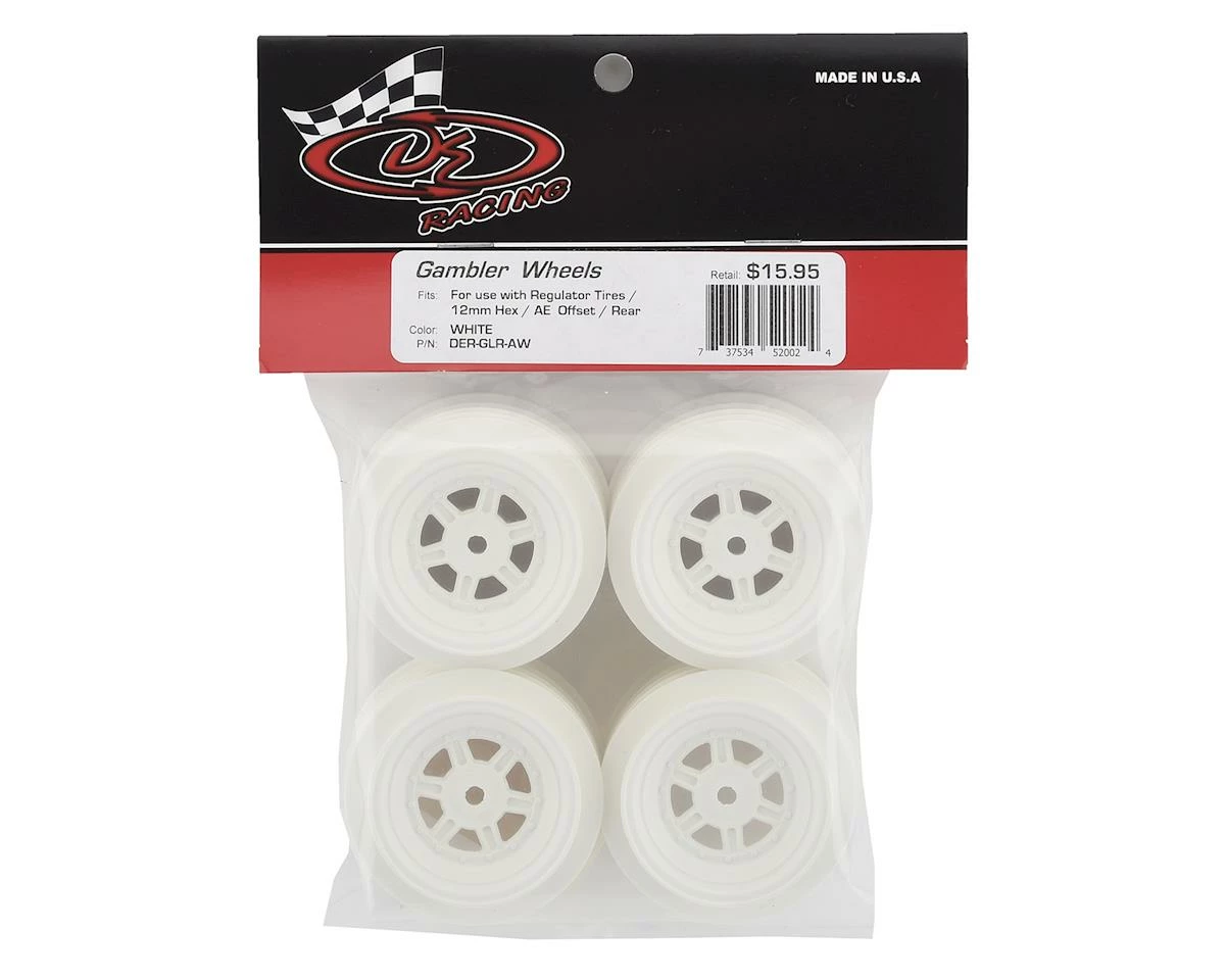 DE Racing Gambler Rear Late Model Wheels (AE/TLR) (White) W/12mm Hex - Image 3