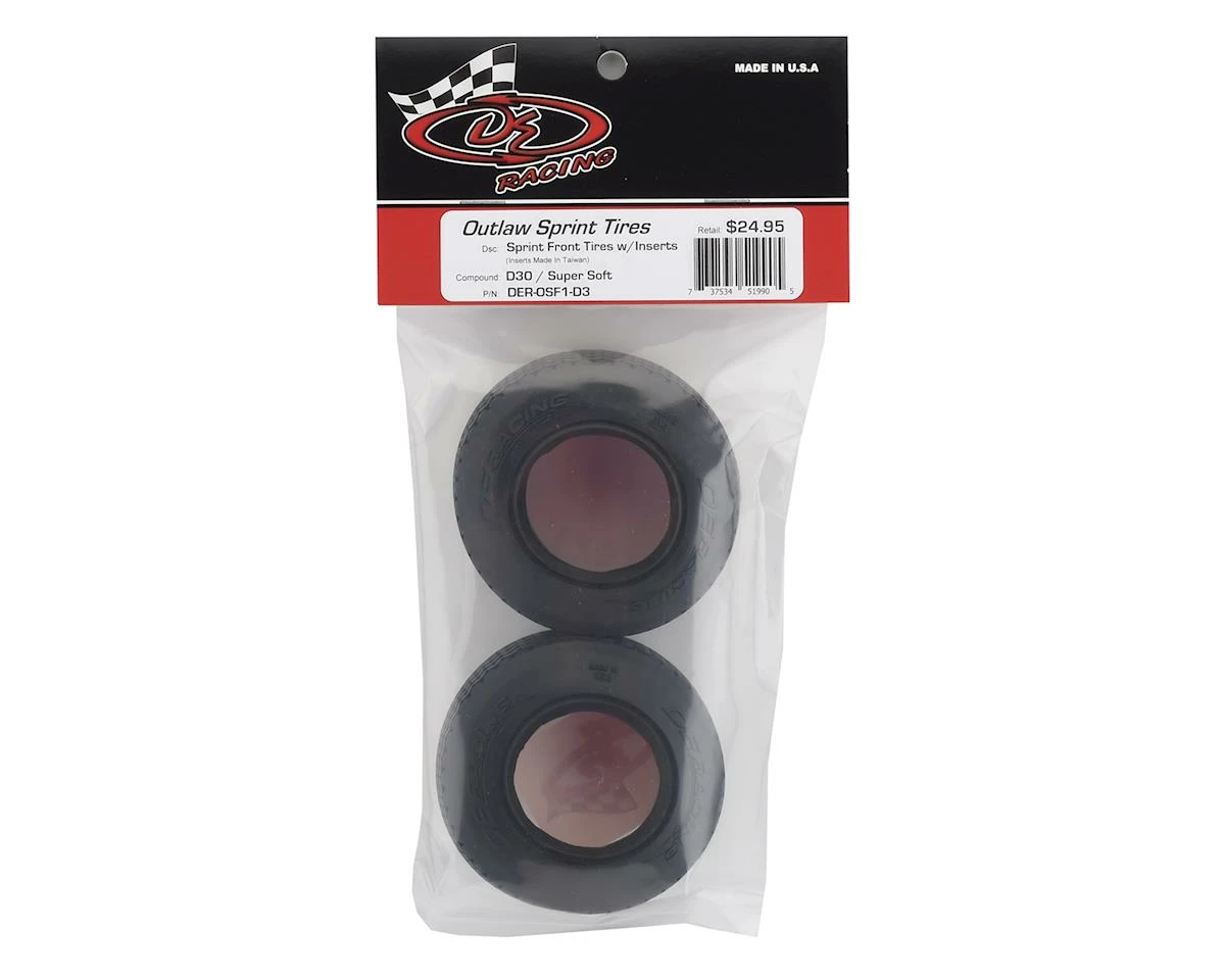 DE Racing Outlaw Sprint Dirt Oval Front Tires W/Red Insert (2) (D30) - Image 2