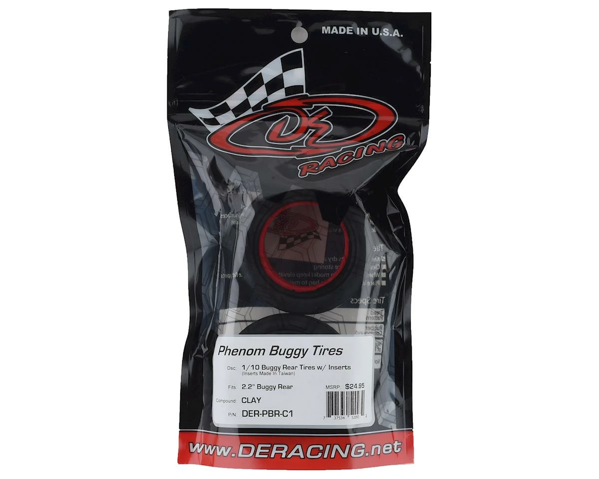 DE Racing Phenom Dirt Oval 2.2 Buggy Rear Tires W/Red Insert (2) (Clay) - Image 2