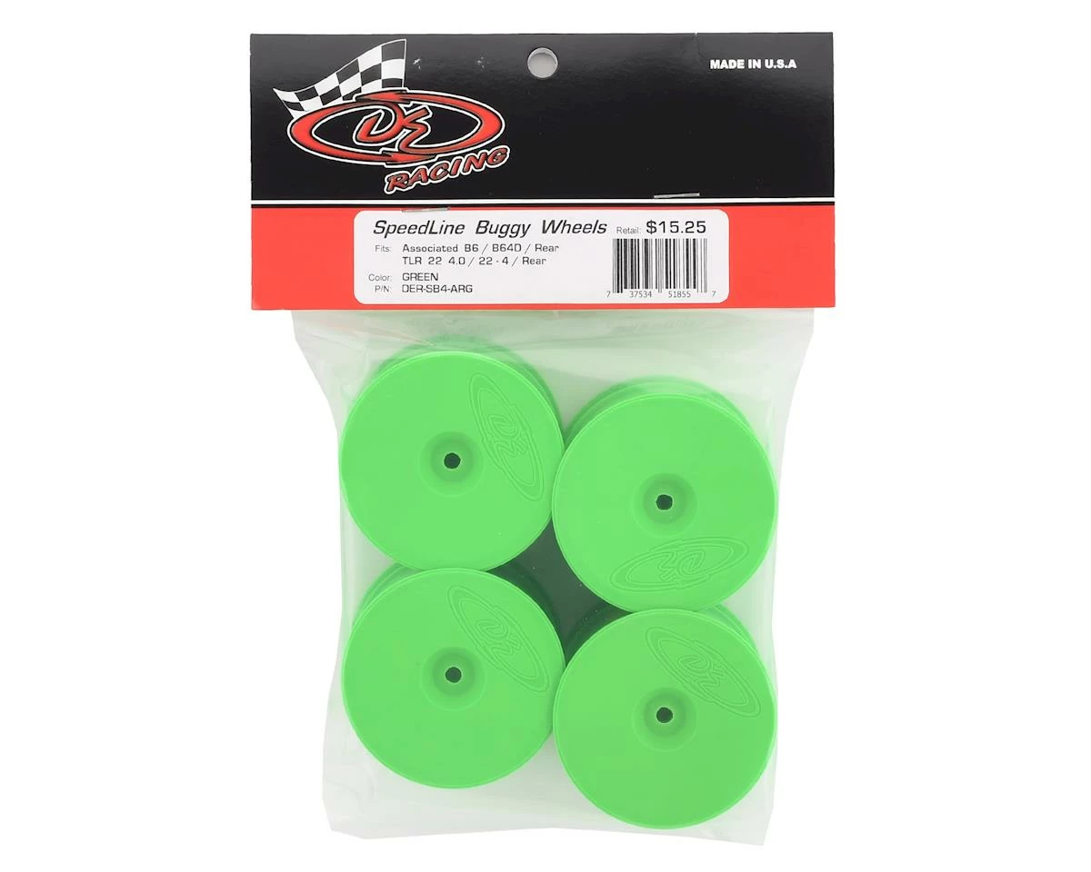 DE Racing Speedline 2.2 1/10 Buggy Rear Wheels (4) (B6/B74/22/22-4) (Green) W/12mm Hex - Image 3