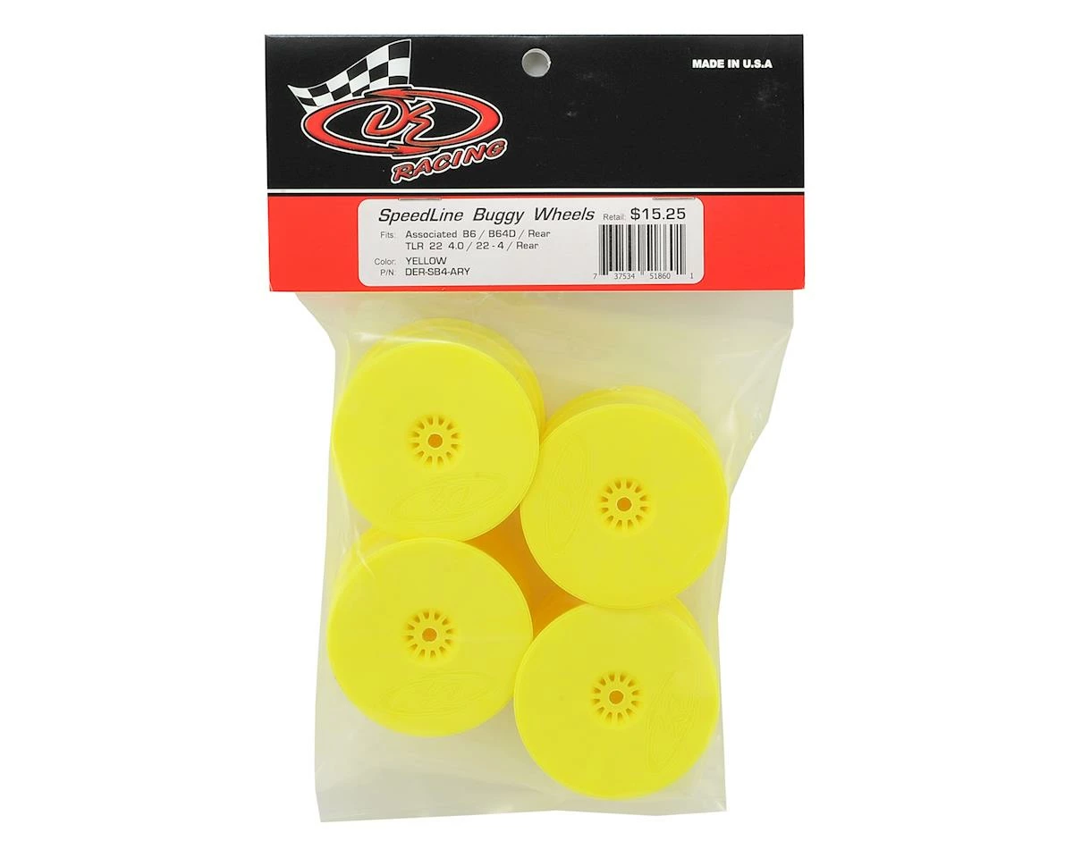 DE Racing Speedline 2.2 1/10 Buggy Rear Wheels (4) (B6/B74/22/22-4) (Yellow) W/12mm Hex - Image 3