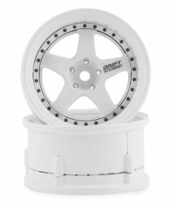 DS Racing Rift Element 5 Spoke Drift Wheels (Triple White W/Black Rivets) (2) (Adjustable Offset) W/12mm Hex