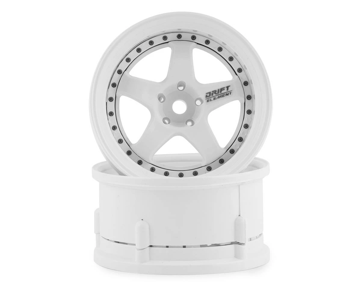 DS Racing Rift Element 5 Spoke Drift Wheels (Triple White W/Black Rivets) (2) (Adjustable Offset) W/12mm Hex