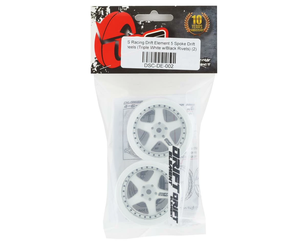 DS Racing Rift Element 5 Spoke Drift Wheels (Triple White W/Black Rivets) (2) (Adjustable Offset) W/12mm Hex - Image 4