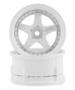 DS Racing Rift Element 5 Spoke Drift Wheels (Triple White W/Silver Rivets) (2) (Adjustable Offset) W/12mm Hex