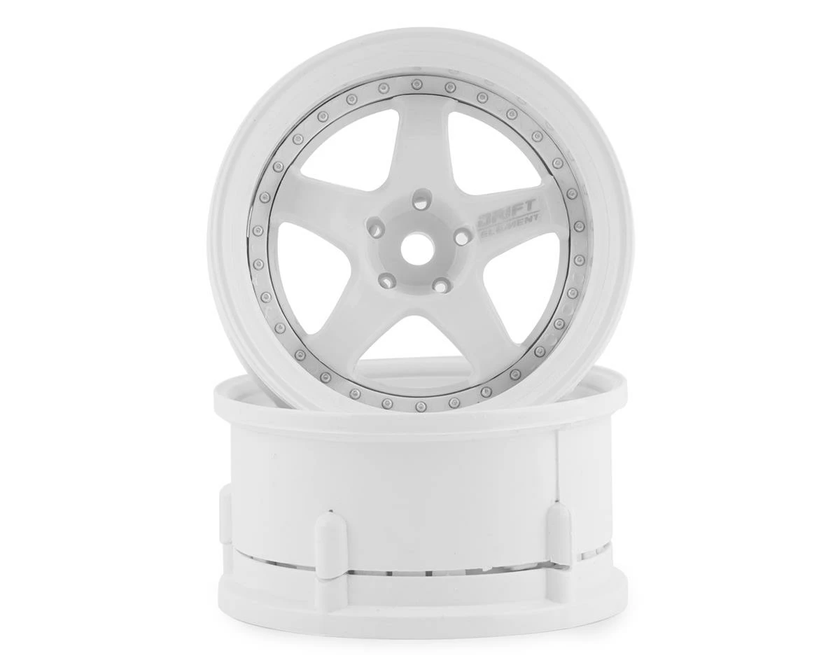 DS Racing Rift Element 5 Spoke Drift Wheels (Triple White W/Silver Rivets) (2) (Adjustable Offset) W/12mm Hex