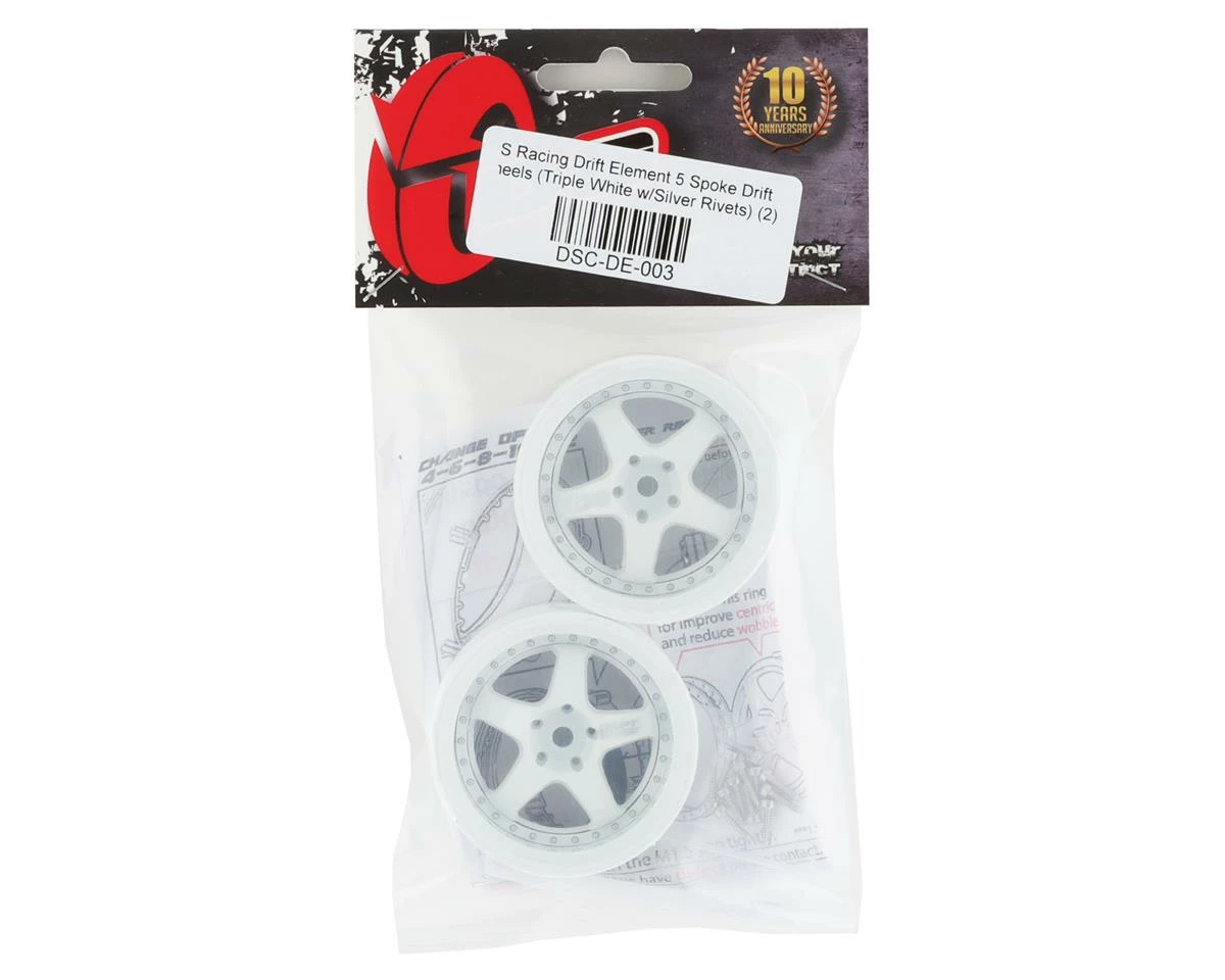 DS Racing Rift Element 5 Spoke Drift Wheels (Triple White W/Silver Rivets) (2) (Adjustable Offset) W/12mm Hex - Image 4