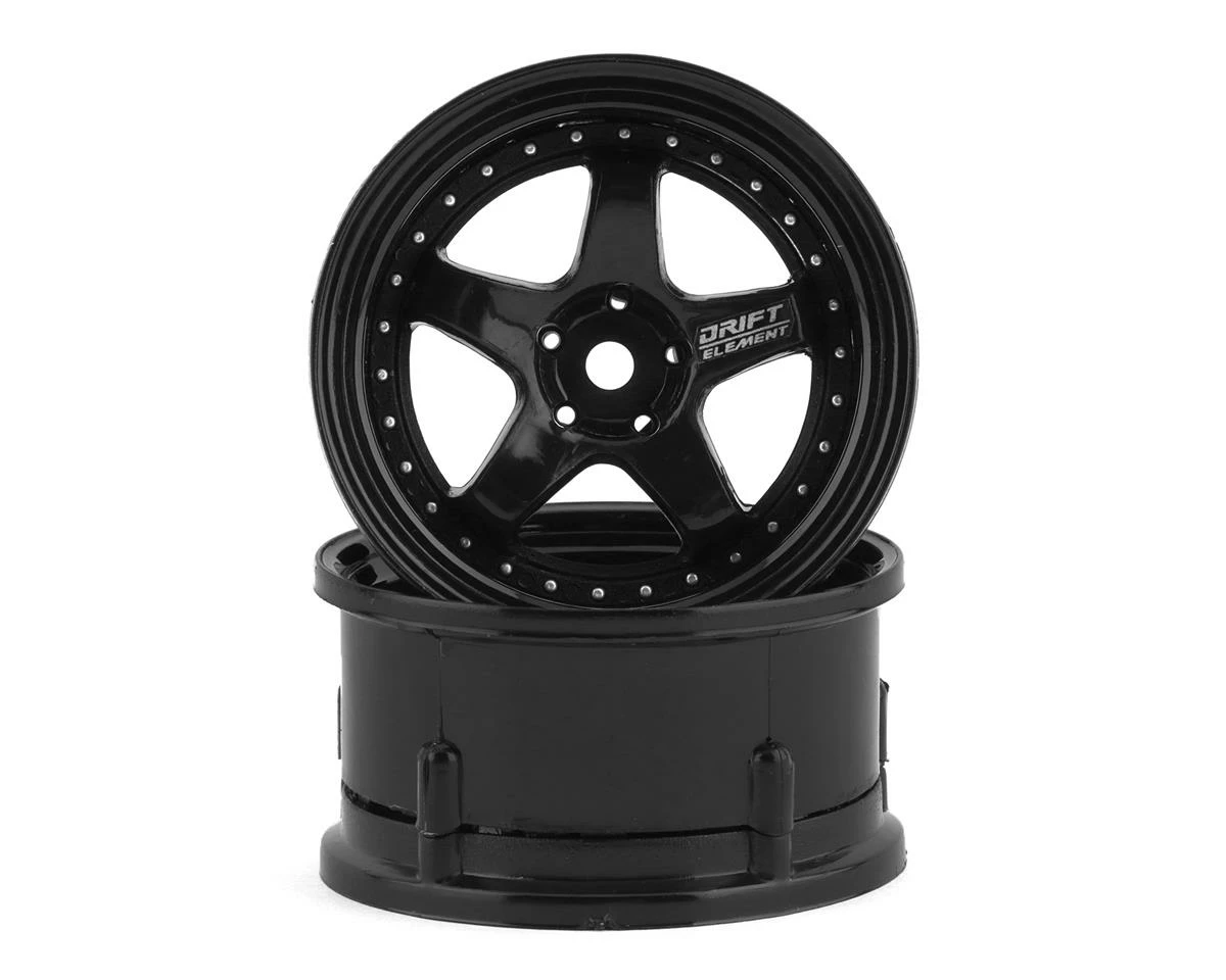 DS Racing Rift Element 5 Spoke Drift Wheels (Triple Black W/Silver Rivets) (2) (Adjustable Offset) W/12mm Hex