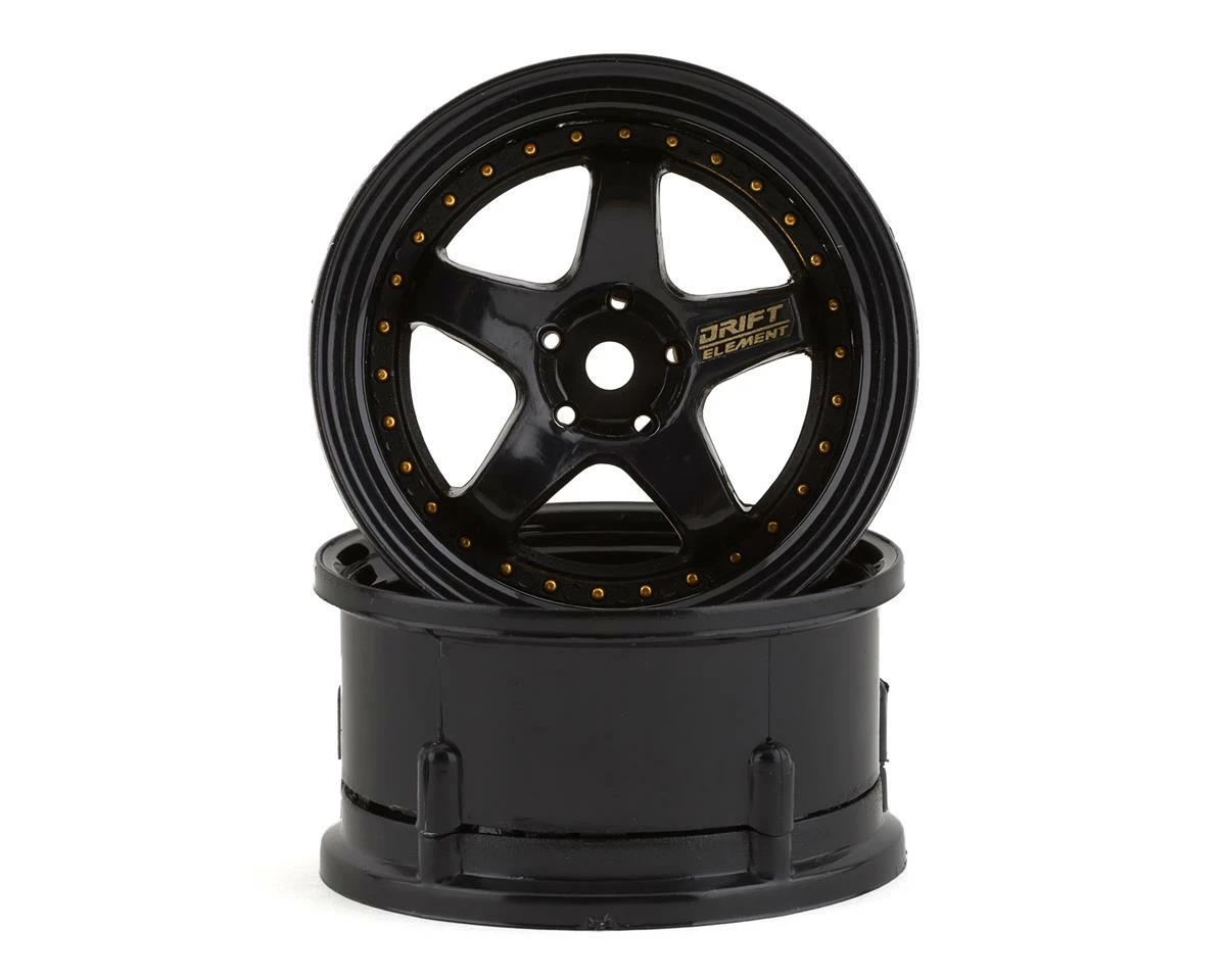 DS Racing Rift Element 5 Spoke Drift Wheels (Triple Black W/Gold Rivets) (2) (Adjustable Offset) W/12mm Hex