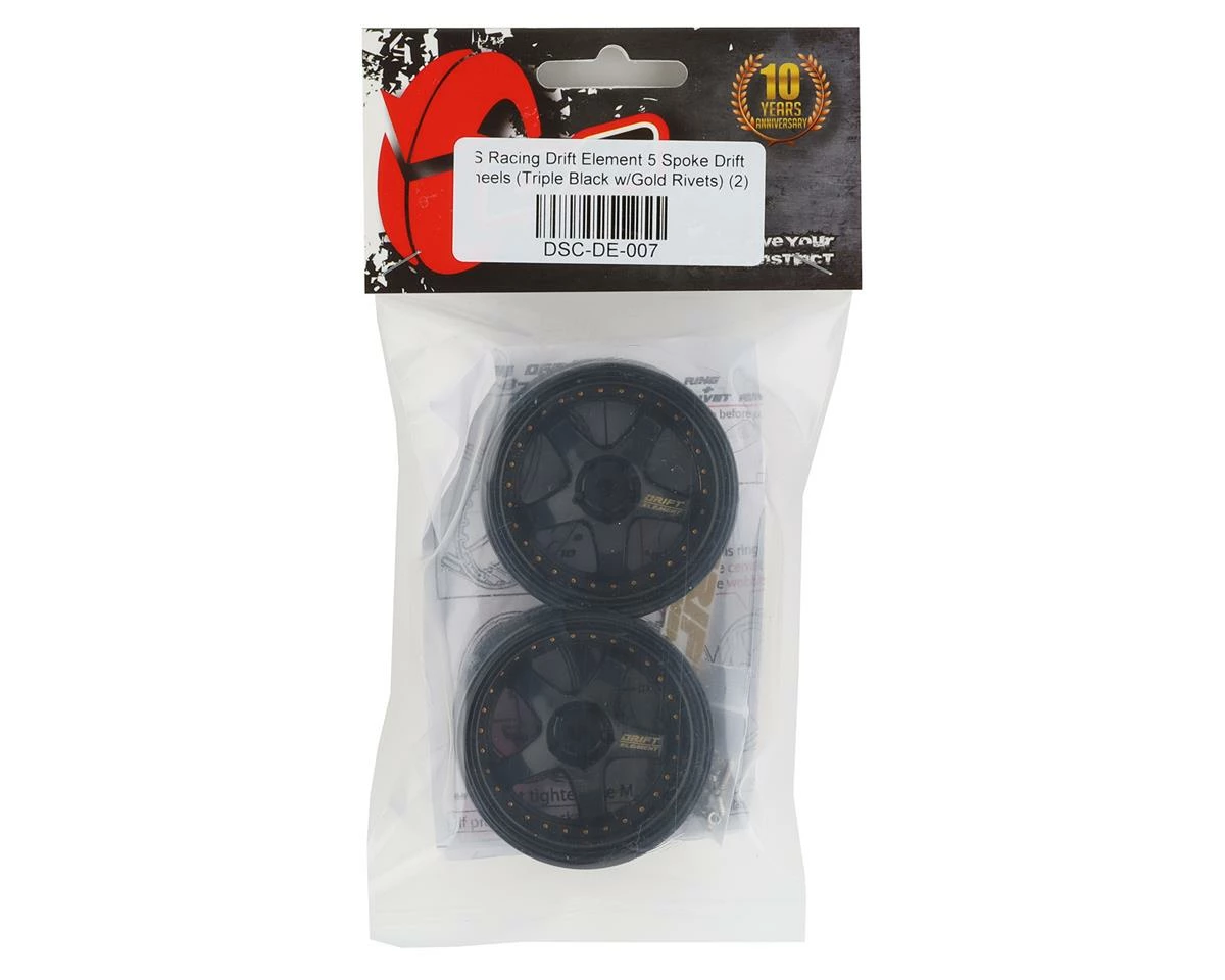 DS Racing Rift Element 5 Spoke Drift Wheels (Triple Black W/Gold Rivets) (2) (Adjustable Offset) W/12mm Hex - Image 4