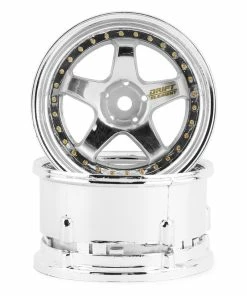 DS Racing Rift Element 5 Spoke Drift Wheels (Triple Chrome W/Gold Rivets) (2) (Adjustable Offset) W/12mm Hex