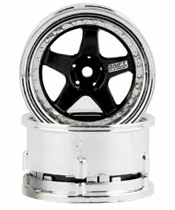 DS Racing Rift Element 5 Spoke Drift Wheels (Black & Chrome) (2) (Adjustable Offset) W/12mm Hex