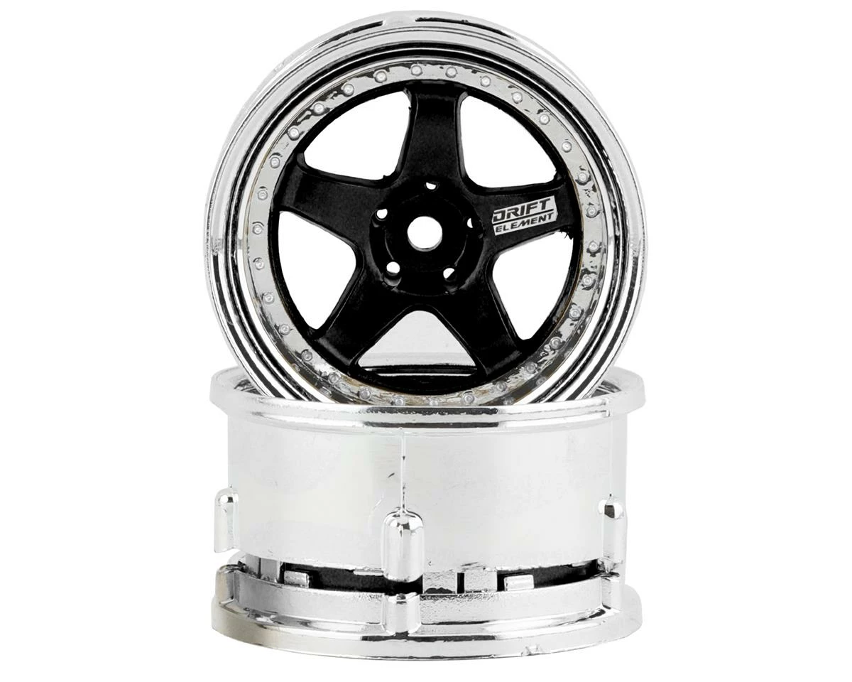 DS Racing Rift Element 5 Spoke Drift Wheels (Black & Chrome) (2) (Adjustable Offset) W/12mm Hex