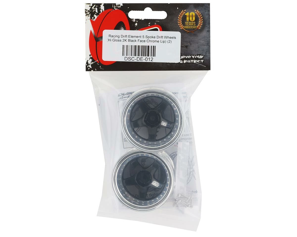 DS Racing Rift Element 5 Spoke Drift Wheels (Black & Chrome) (2) (Adjustable Offset) W/12mm Hex - Image 4
