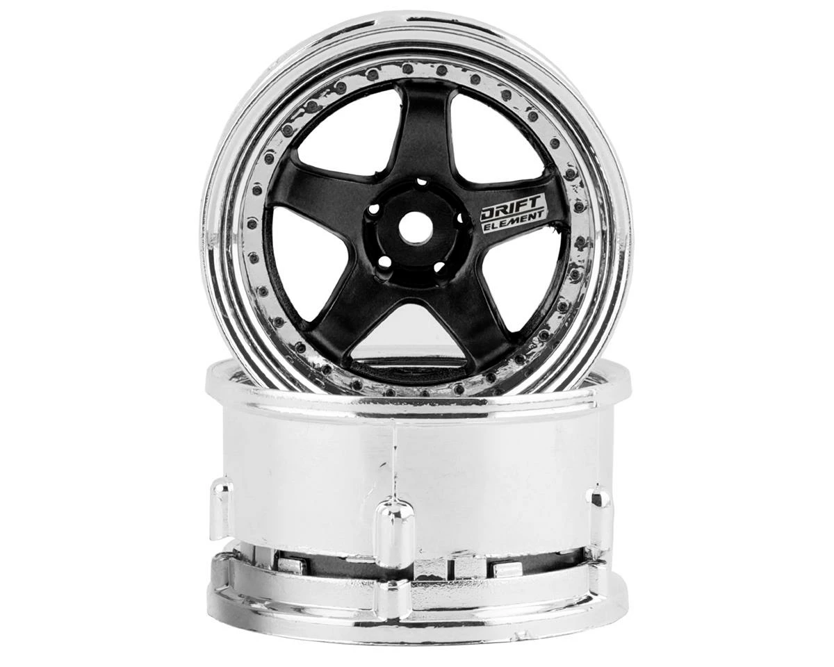 DS Racing Rift Element 5 Spoke Drift Wheels (Black & Chrome W/Black Rivets) (2) (Adjustable Offset) W/12mm Hex