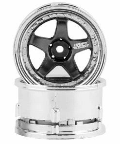 DS Racing Rift Element 5 Spoke Drift Wheels (Gunmetal & Chrome) (2) (Adjustable Offset) W/12mm Hex