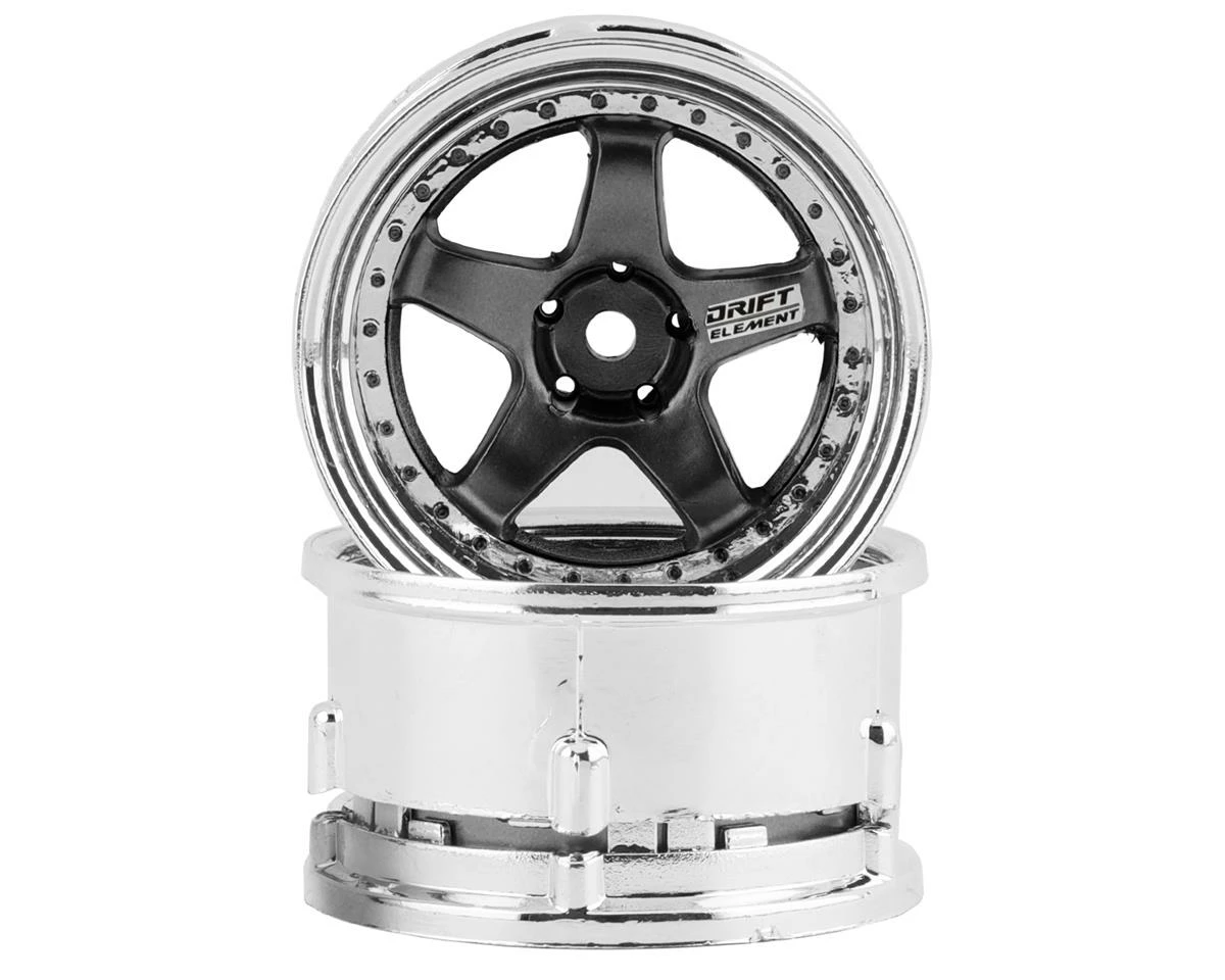 DS Racing Rift Element 5 Spoke Drift Wheels (Gunmetal W/Black Rivets) (2) (Adjustable Offset) W/12mm Hex