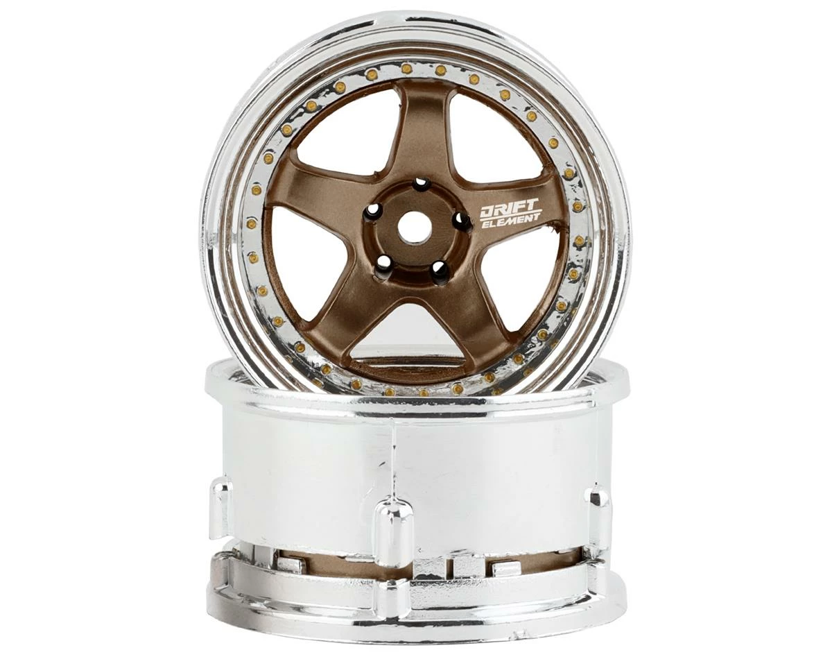 DS Racing Rift Element 5 Spoke Drift Wheels (Bronze & Chrome W/Gold Rivets) (2) (Adjustable Offset) W/12mm Hex