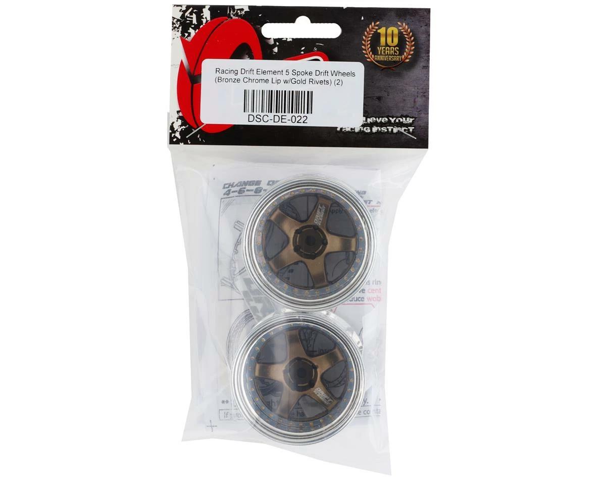DS Racing Rift Element 5 Spoke Drift Wheels (Bronze & Chrome W/Gold Rivets) (2) (Adjustable Offset) W/12mm Hex - Image 4