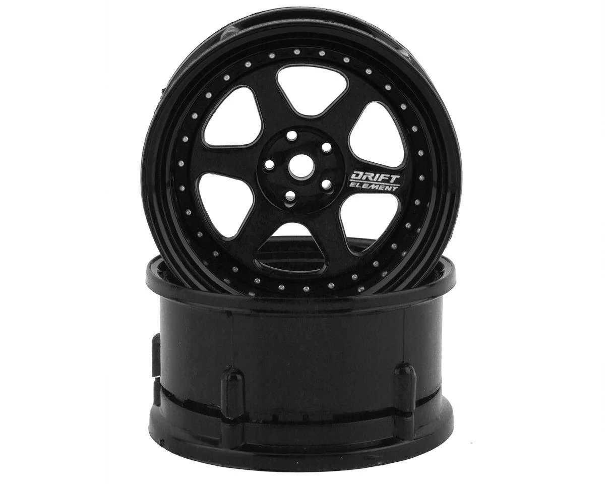 DS Racing Rift Element 6 Spoke Drift Wheels (Triple Black W/Silver Rivets) (2) (Adjustable Offset) W/12mm Hex
