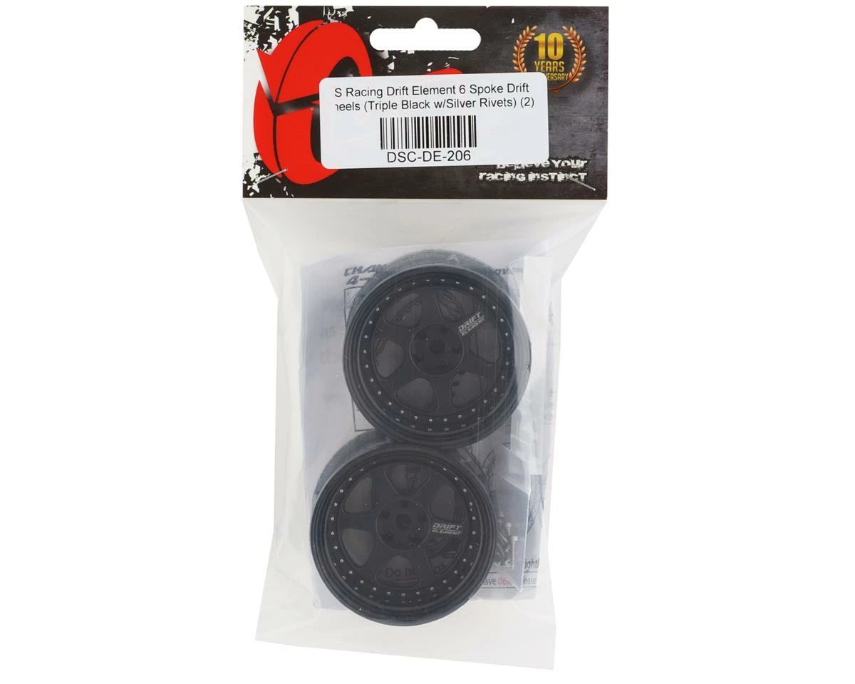 DS Racing Rift Element 6 Spoke Drift Wheels (Triple Black W/Silver Rivets) (2) (Adjustable Offset) W/12mm Hex - Image 4