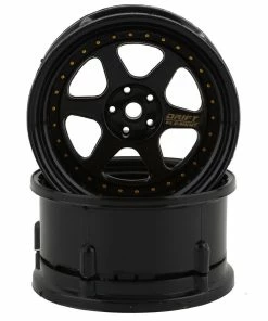 DS Racing Rift Element 6 Spoke Drift Wheels (Triple Black W/Gold Rivets) (2) (Adjustable Offset) W/12mm Hex