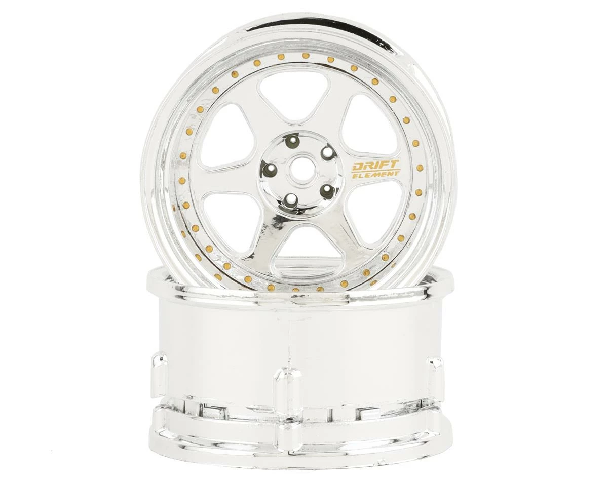DS Racing Rift Element 6 Spoke Drift Wheels (Triple Chrome W/Gold Rivets) (2) (Adjustable Offset) W/12mm Hex