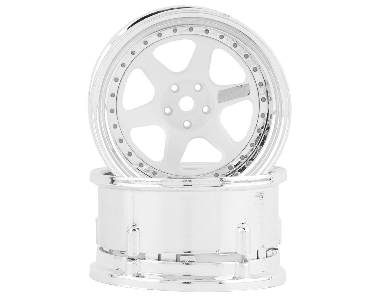 DS Racing Rift Element 6 Spoke Drift Wheels (White & Chrome) (2) (Adjustable Offset) W/12mm Hex