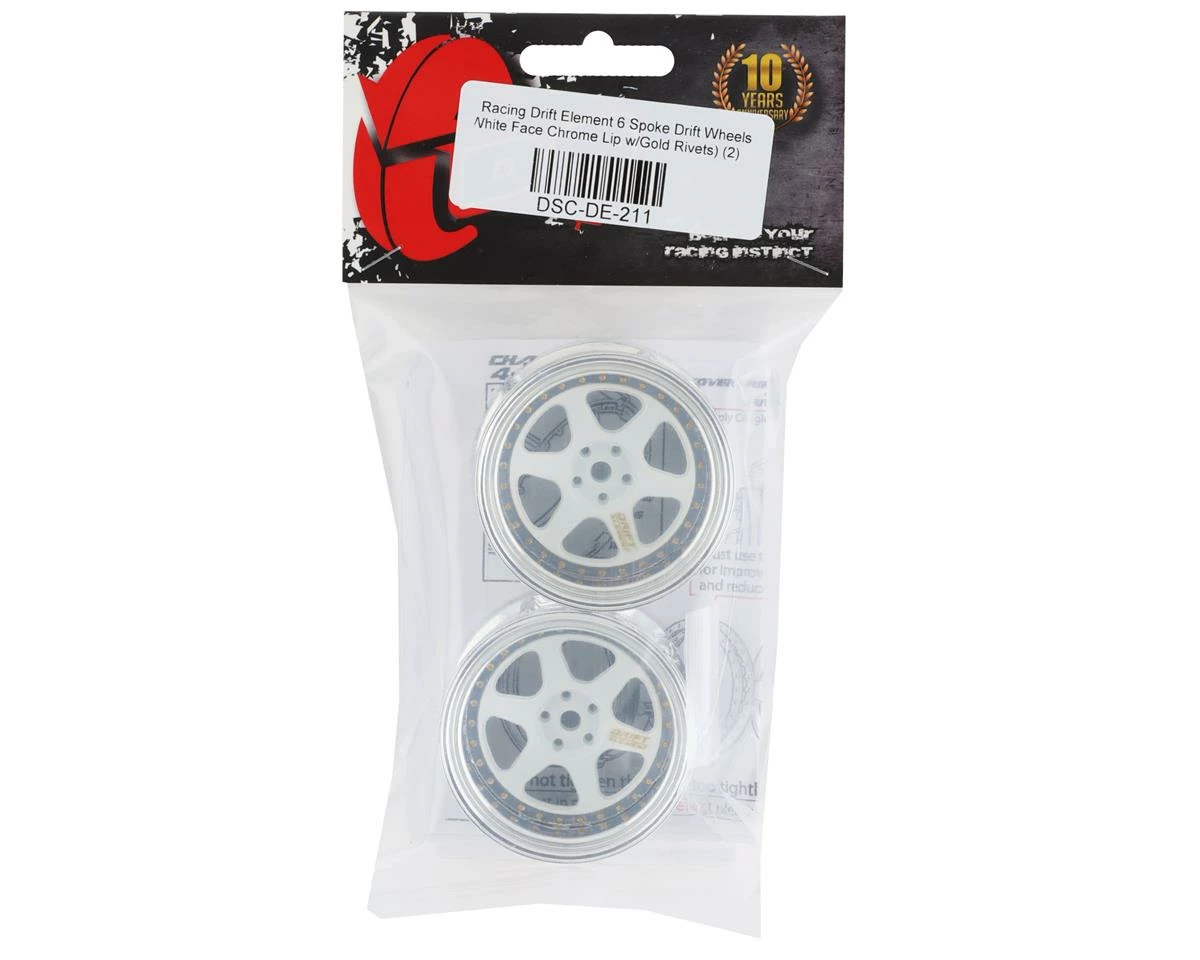 DS Racing Rift Element 6 Spoke Drift Wheels (White & Chrome W/Gold Rivets) (2) (Adjustable Offset) W/12mm Hex - Image 4