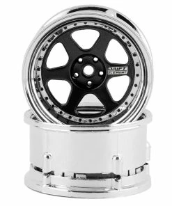 DS Racing Rift Element 6 Spoke Drift Wheels (Black & Chrome) (2) (Adjustable Offset) W/12mm Hex