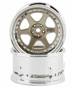 DS Racing Rift Element 6 Spoke Drift Wheels (Gold & Chrome W/Gold Rivets) (2) (Adjustable Offset) W/12mm Hex