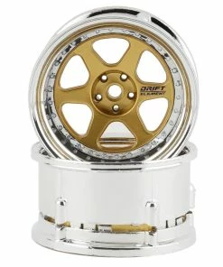 DS Racing Rift Element 6 Spoke Drift Wheels (Gold & Chrome) (2) (Adjustable Offset) W/12mm Hex