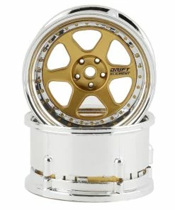 DS Racing Rift Element 6 Spoke Drift Wheels (Gold & Chrome W/Gold Rivets) (2) (Adjustable Offset) W/12mm Hex