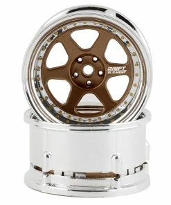 DS Racing Rift Element 6 Spoke Drift Wheels (Bronze & Chrome W/Gold Rivets) (2) (Adjustable Offset) W/12mm Hex