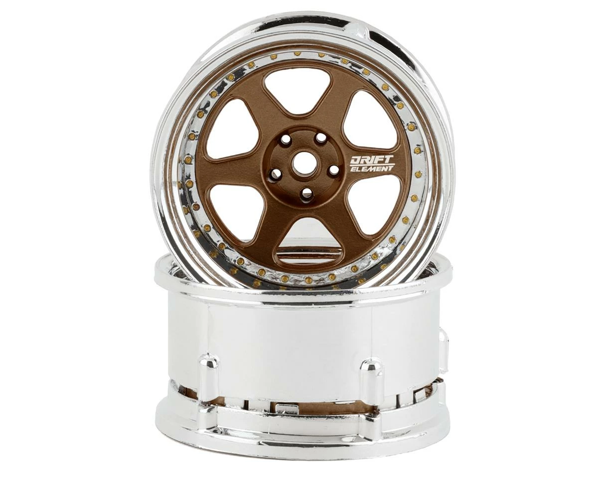 DS Racing Rift Element 6 Spoke Drift Wheels (Bronze & Chrome W/Gold Rivets) (2) (Adjustable Offset) W/12mm Hex 3 DS Racing Rift Element 6 Spoke Drift Wheels (Bronze & Chrome W/Gold Rivets) (2) (Adjustable Offset) W/12mm Hex