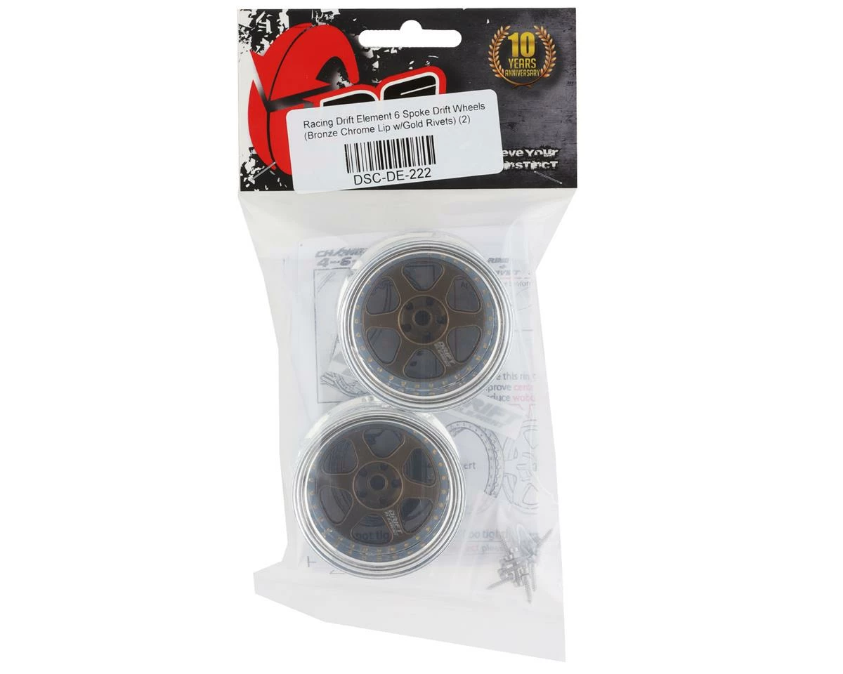 DS Racing Rift Element 6 Spoke Drift Wheels (Bronze & Chrome W/Gold Rivets) (2) (Adjustable Offset) W/12mm Hex 6 DS Racing Rift Element 6 Spoke Drift Wheels (Bronze & Chrome W/Gold Rivets) (2) (Adjustable Offset) W/12mm Hex - Image 4