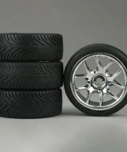 Duratrax Radial 1/10 Touring Car Tire W/10-Spoke Wheel (Chrome) (4)