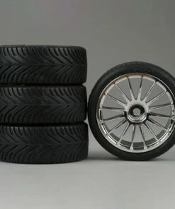 Duratrax Radial 1/10 Touring Car Tire W/16-Spoke Wheel (Chrome) (4)