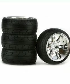 Duratrax ST Radial 1/10 Touring Car Tire W/7-Spoke Wheel (Chrome) (4) (10mm)