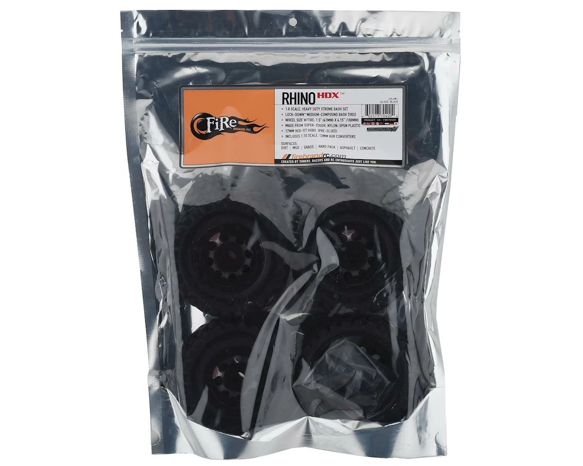 Firebrand RC Hino HDX 1/8 Pre-Mounted Truck Tires (4) (Black) W/Lock-Down Tires & 17mm Hex - Image 4