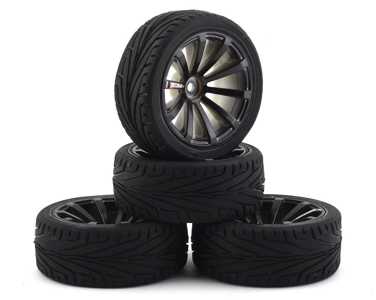 Firebrand RC Switchblade RT6 Pre-Mounted On-Road Tires (4) (Smoke Chrome) W/Daggers Tires, 12mm Hex & 6mm Offset