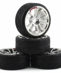 Firebrand RC Supernova DT3 Pre-Mounted Drift Tires (4) (Chrome) W/Moray Tires, 12mm Hex & 3mm Offset